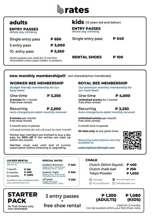 The Bouldering Hive Rates Page 1