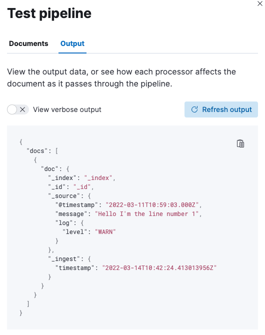 Screen capture of the ingest pipeline test result