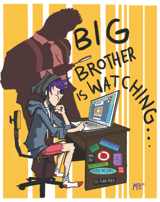 Big Brother is watching you, from 1984, by George Orwell.