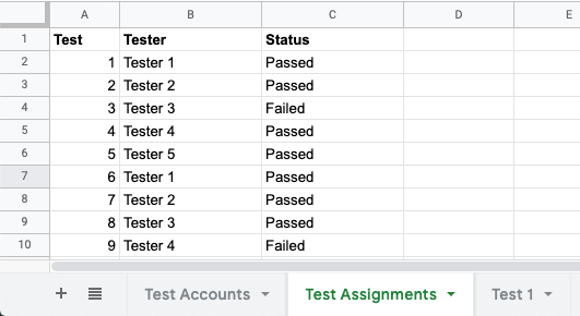 Screenshot of our Test Assignments tab