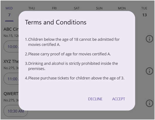 Designing the terms and conditions popup in the .NET MAUI movie ticket booking app