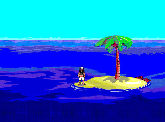 Screenshot of Johnny standing on the island, waiting for something…