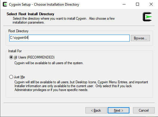 Provide the Root directory in Cygwin