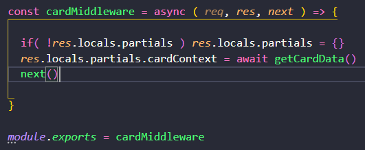 Example adding a middleware called cardMiddleware who will add information globally