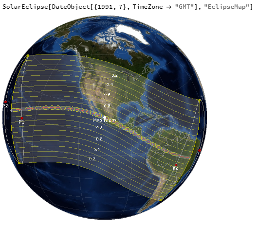 SolarEclipse function used to map an eclipse in July 1991, which correlated to Maya predictions of an eclipse at that time