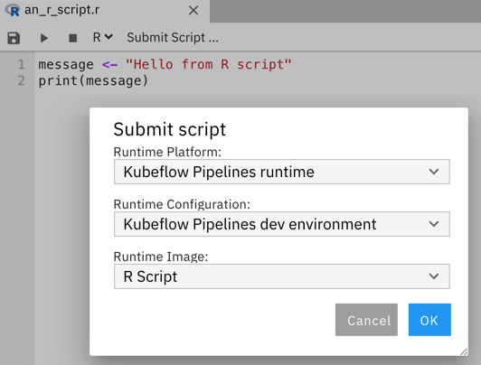 Submit an R script for processing onKubeflow Pipelines