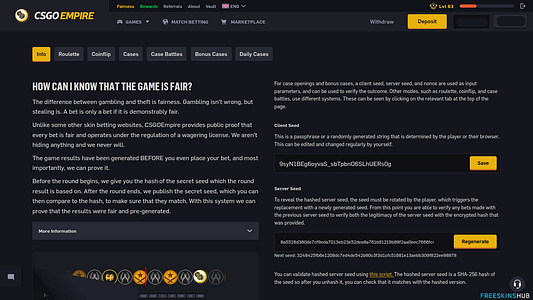 Provably fair page on CSGOEmpire