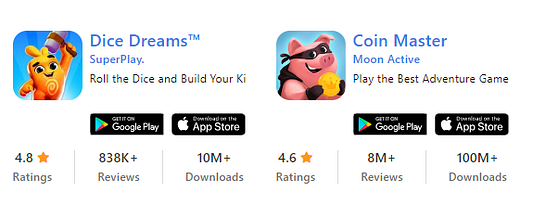 Comparison between Dice Dreams and Coin Master