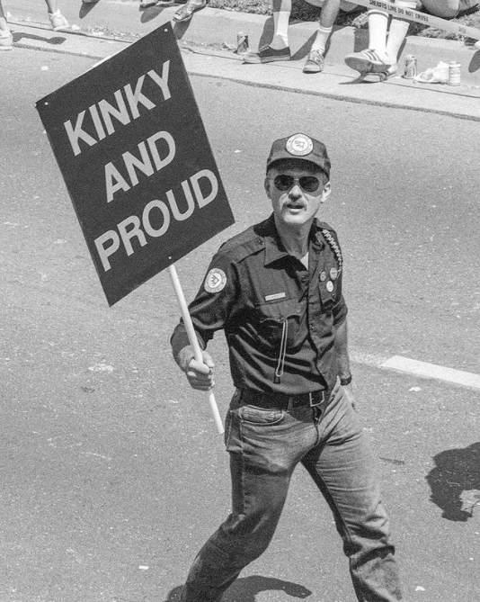 “KINKY AND PROUD,” Christopher Street West, Los Angeles, July 1, 1984. Photographer unknown;