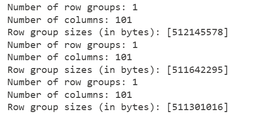 Parquet rowgroup metadata