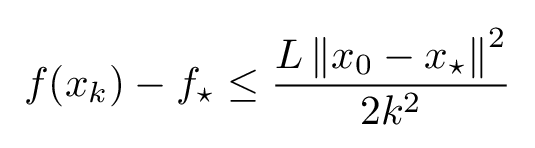 O(1/k²) rate of convergence achieved by AGM. Note that the numerator is a constant where X_0 is the initial point.
