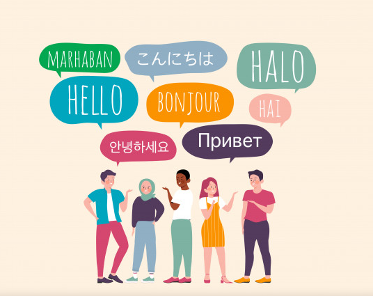 A group of people speaking different languages.