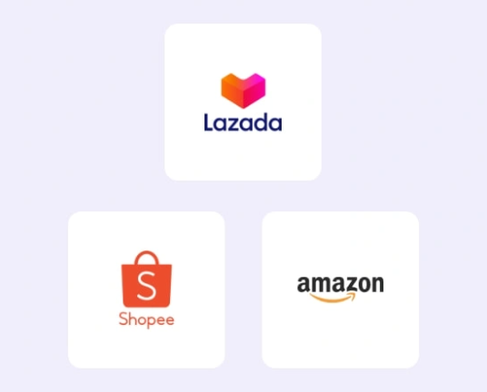 logos of Lazada, Shopee, and Amazon