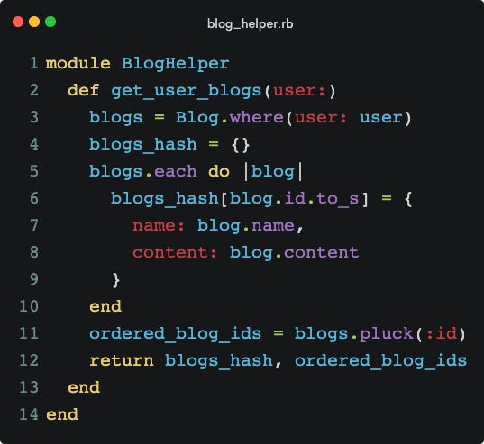 Ruby on Rails Best Practices — Get User Blogs using Helper Function