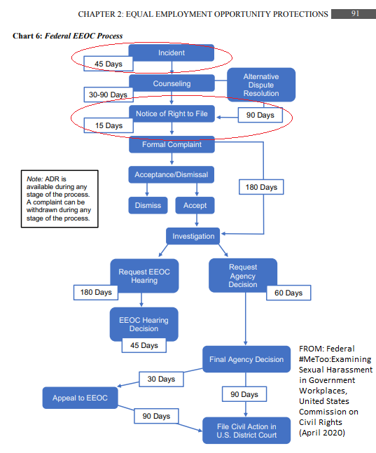 A flow chart depicts the EEO process for federal employees.
