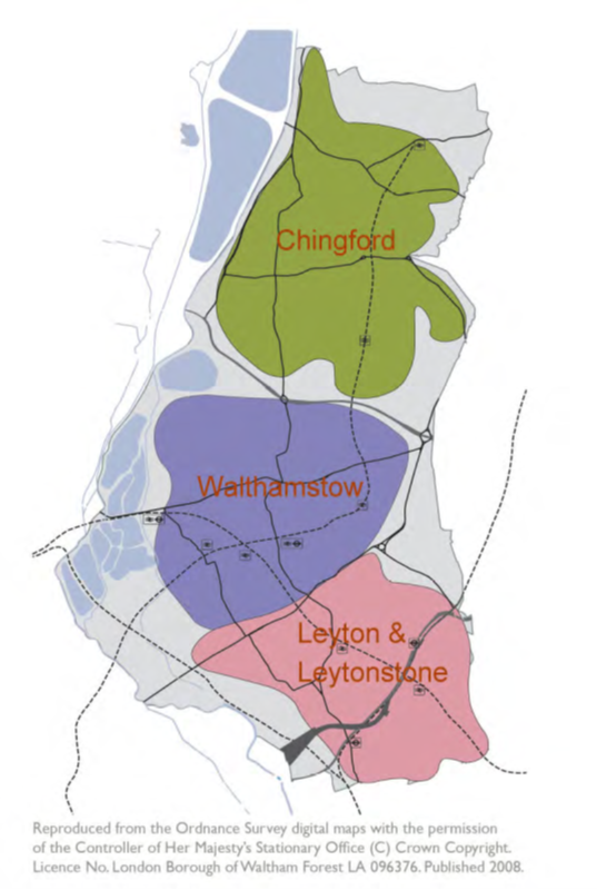 Map showing distinct areas of the borough