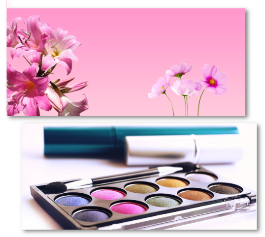 A before and after picture of a Facebook header image-for a beauty consultant.