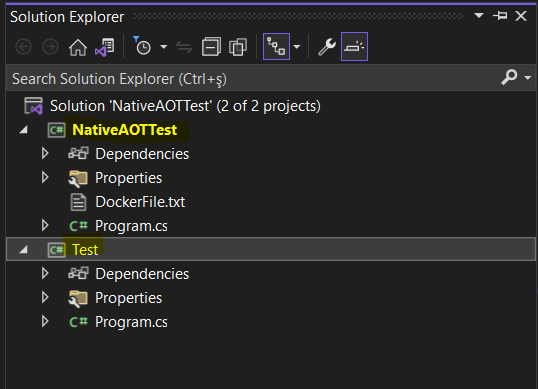 Sample Project — NativeAOTTest app (with AOT configuration)and Test app (without AOT configuration)