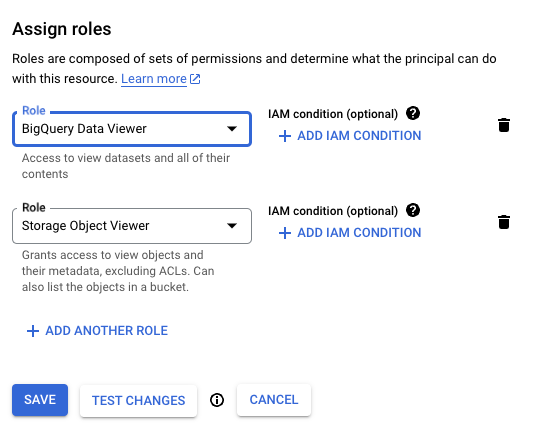 Assign Roles on Big Query Database