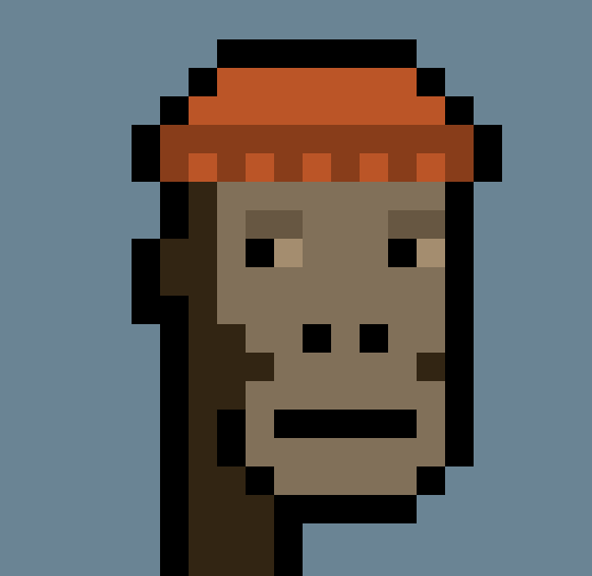 A pixelated ape head wearing a red cap