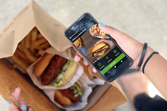 image of shake shack mobile app and burger order