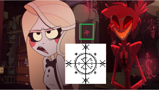 Veve of Met Kalfou compared to the veve found in screenshot of Hazbin Hotel pilot episode.