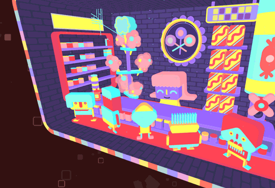A scene from GNOG — the candy store owner has plenty of customers