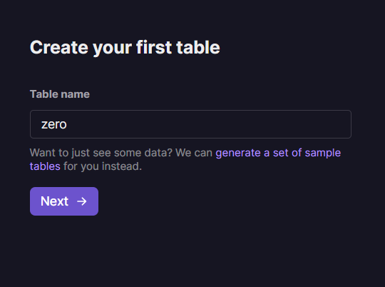 create your first table