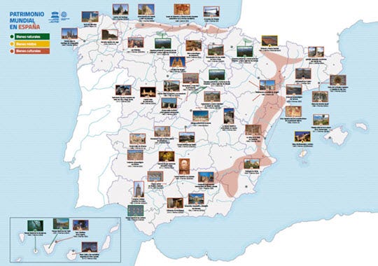 西班牙UNESCO世界文化/自然遺產景點地圖