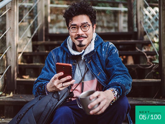 A man connects to a 5G network from his mobile device