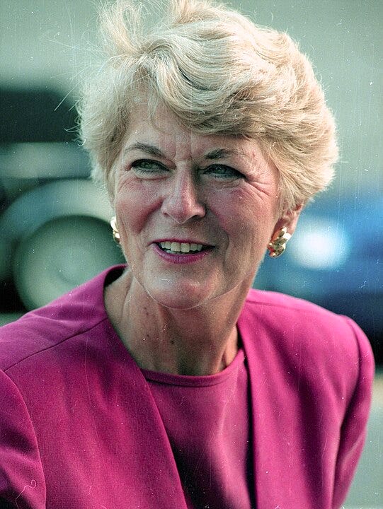 Close-up of American politician former US Representative (and former Vice Presidential nominee) Geraldine Ferraro (1935–2011), New York, New York, November 1998. At the time, she was campaigning for the US Senate.