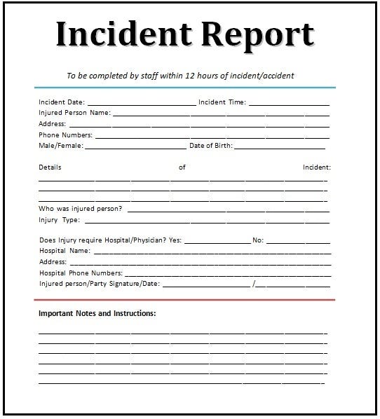 Incident Report Format Free Report Templates