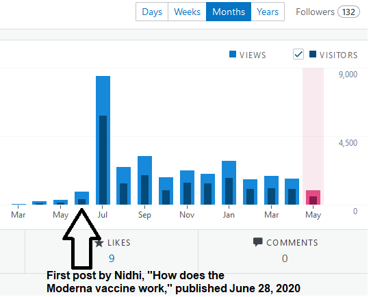 Graph highlighting website reach. The graph shows a sudden increase in website traffic following Nidhi’s work on content strategy and blog writing.