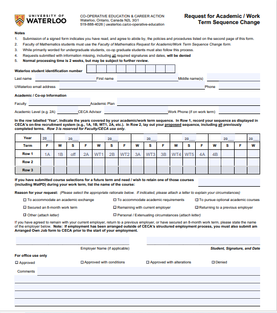 If you request sequence change or declare minor, you would have to fill out a form that looks like this. If you have never seen this form and you requested sequence changes or academic changes, be sure to contact your academic advisor.