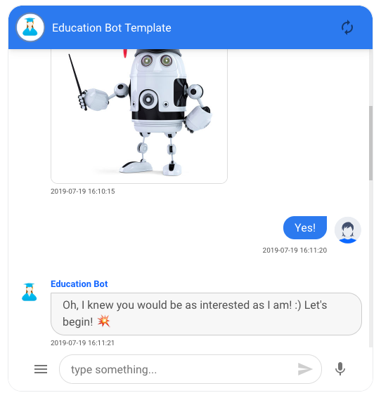 Example conversation of an education chatbot