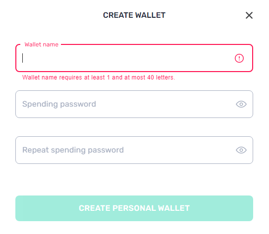 Give your new Yoroi wallet a name and password