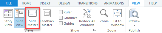 Storyline 2 menu > VIEW > Slide Master