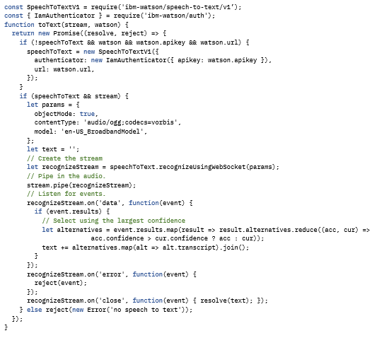 code snipped of Node.js