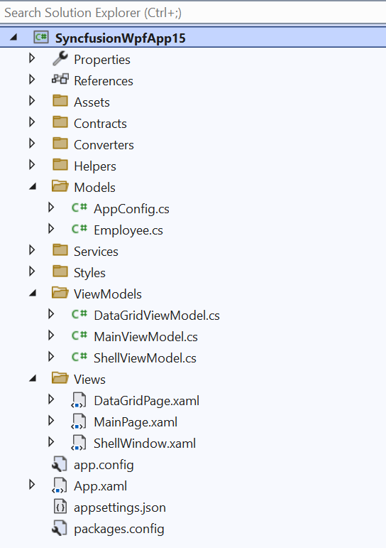 Created Syncfusion WPF project’s XAML files