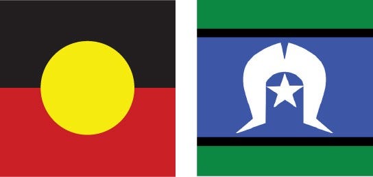 Two flags side by side: Aboriginal flag and Torres Strait Islander flag