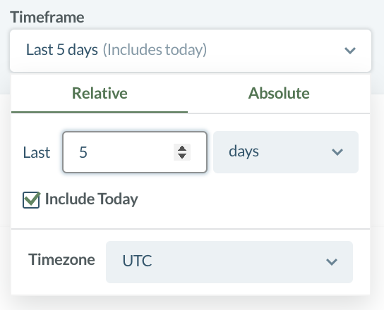 Relative Timeframe Set to Last 5 Days Including Today