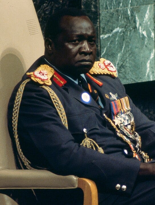 African general, African military dictator, Idi Amin Dada, Ugandan political leader, U Gandan army general, black man dressed in governing clothes.