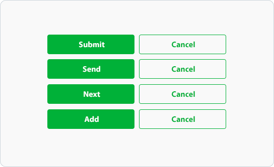 Solid button for primary and ghost button for secondary.