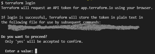 terraform login will save a User API token to your machine for future use