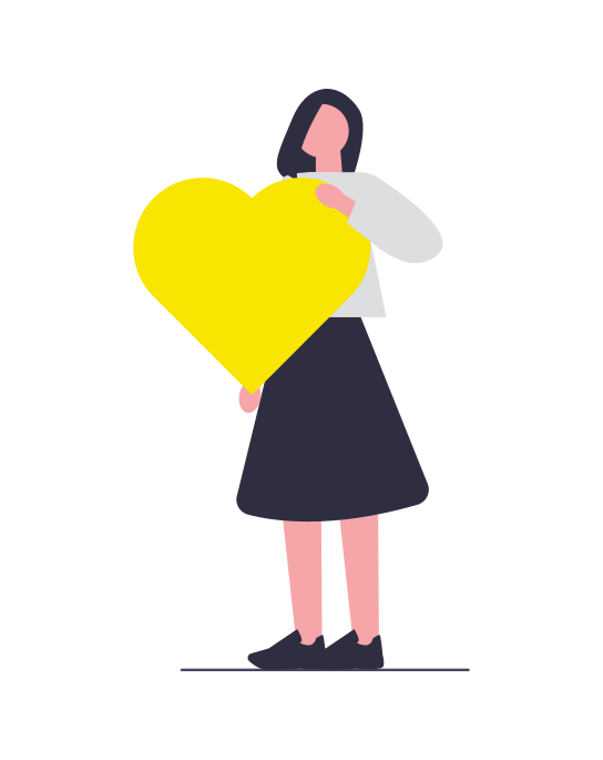 An illustration of a woman holding a large, yellow heart to signify love and remembrance