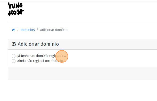 Página de adicionar domínio, clicando no botão “Já tenho um domínio registrado”