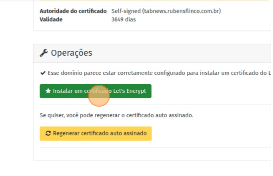 Página do certificado SSL, clicando no botão “Instalar um certificado Let’s Encrypt”