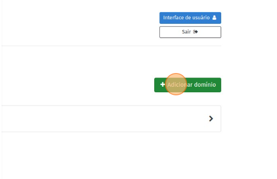 Página de domínios, clicando no botão “Adicionar domínio”