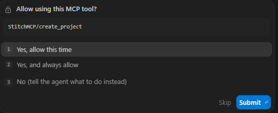Permission to use Stitch MCP tools