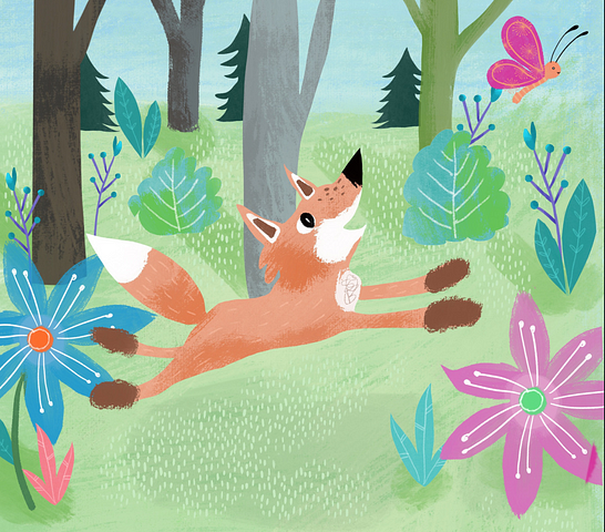 Scene from the children’s book “Fox and Butterfly” by Jack Nicholas